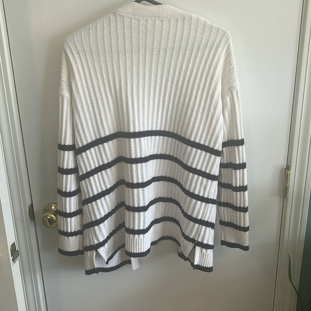 Striped White and Blue Women's Cardigan - Picture 4 of 4